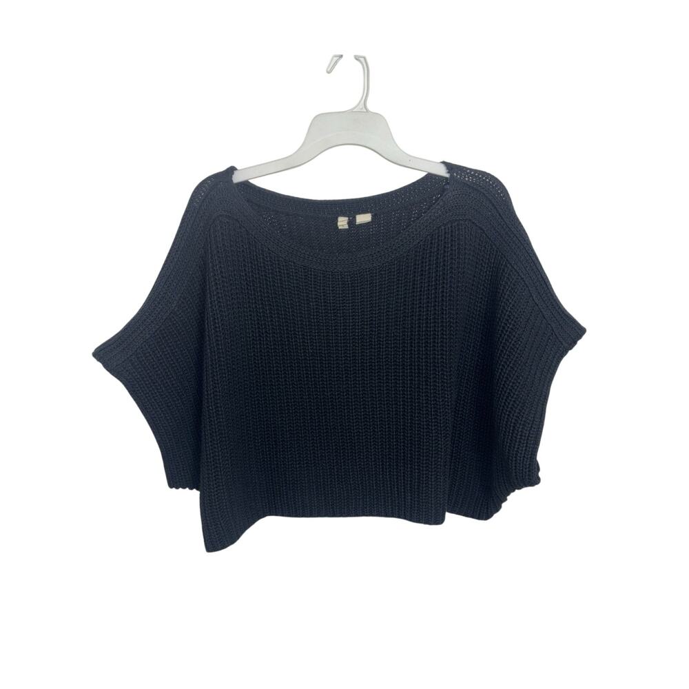 Anthropologie Moth Black Oversized Rib Knit Cotton Cropped Sweater XS/S/M/L